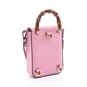 Gucci Top Leather Handbag 2way Handle Pink Bamboo